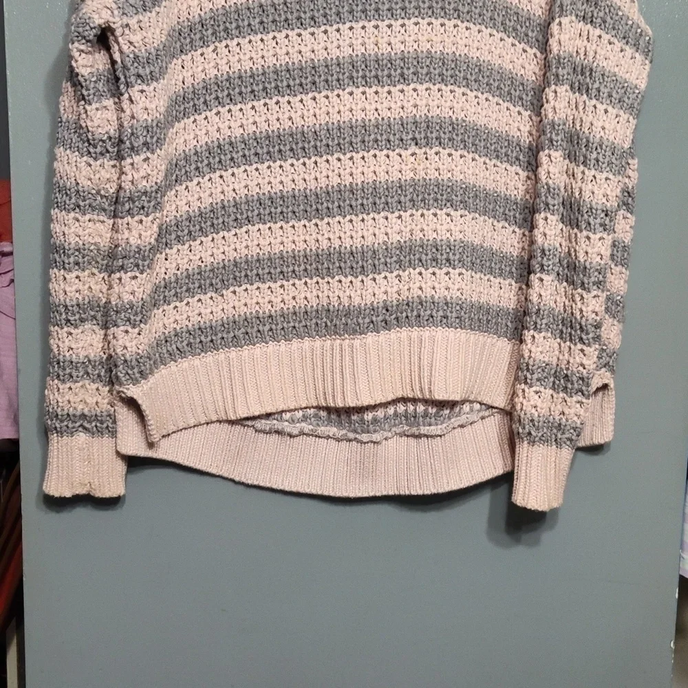 Free People Pink Grey Striped Waffle Knit Sweater Size Medium